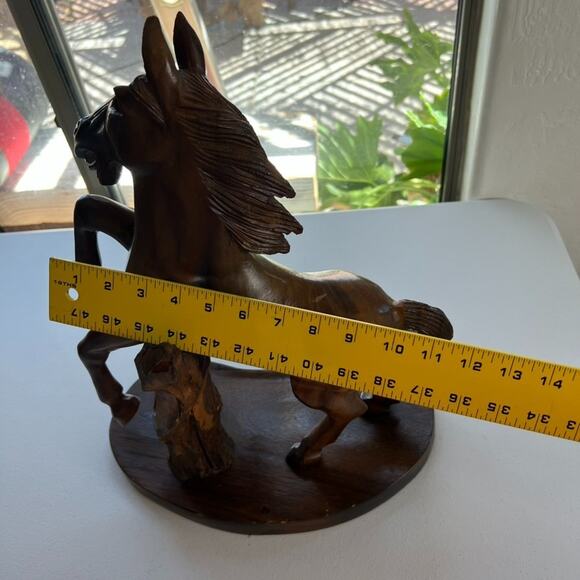 Hand Carved Rearing Stallion Sculpture Solid Wood 18” - Picture 12 of 15